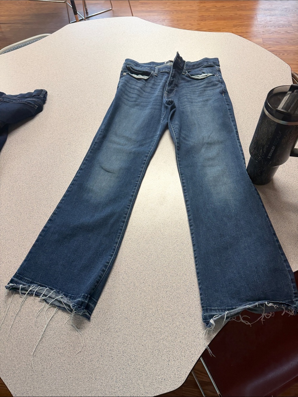 Lucky Brand Dark Blue Frayed Hem Wide Leg Jeans